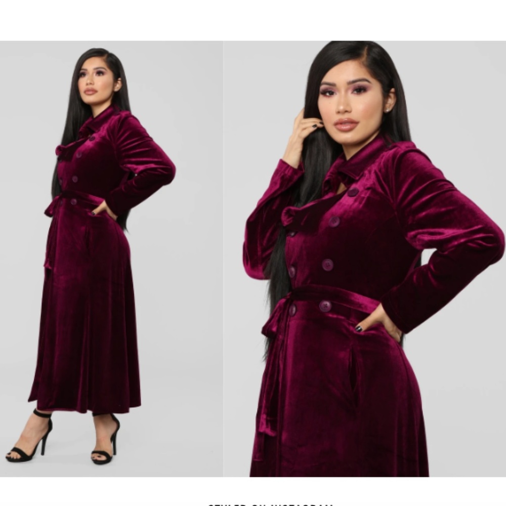 Burgundy Velvet Trench Coat - NWT